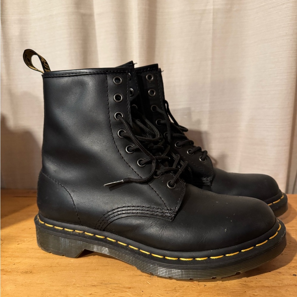 Dr. Martens Black Combat Boots with Yellow Stitching